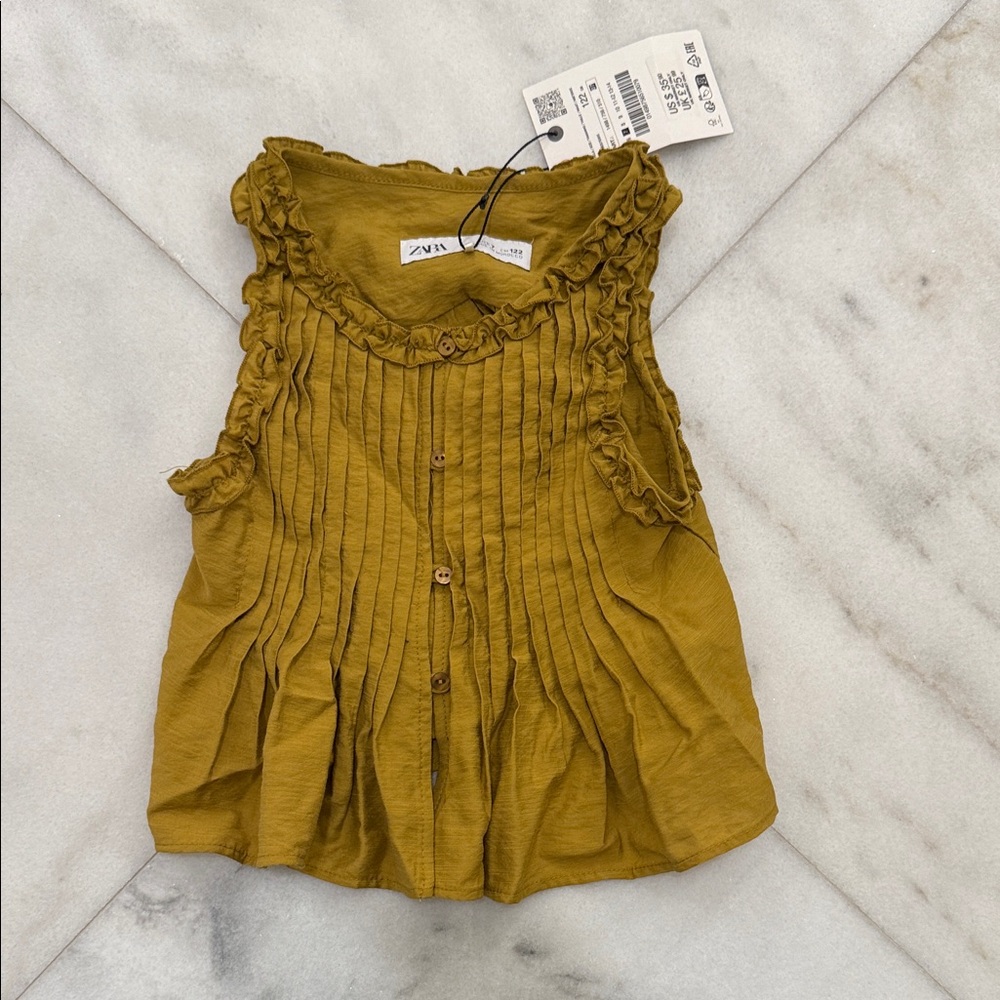 Zara Mustard Yellow Ruffle Button-Down Blouse
